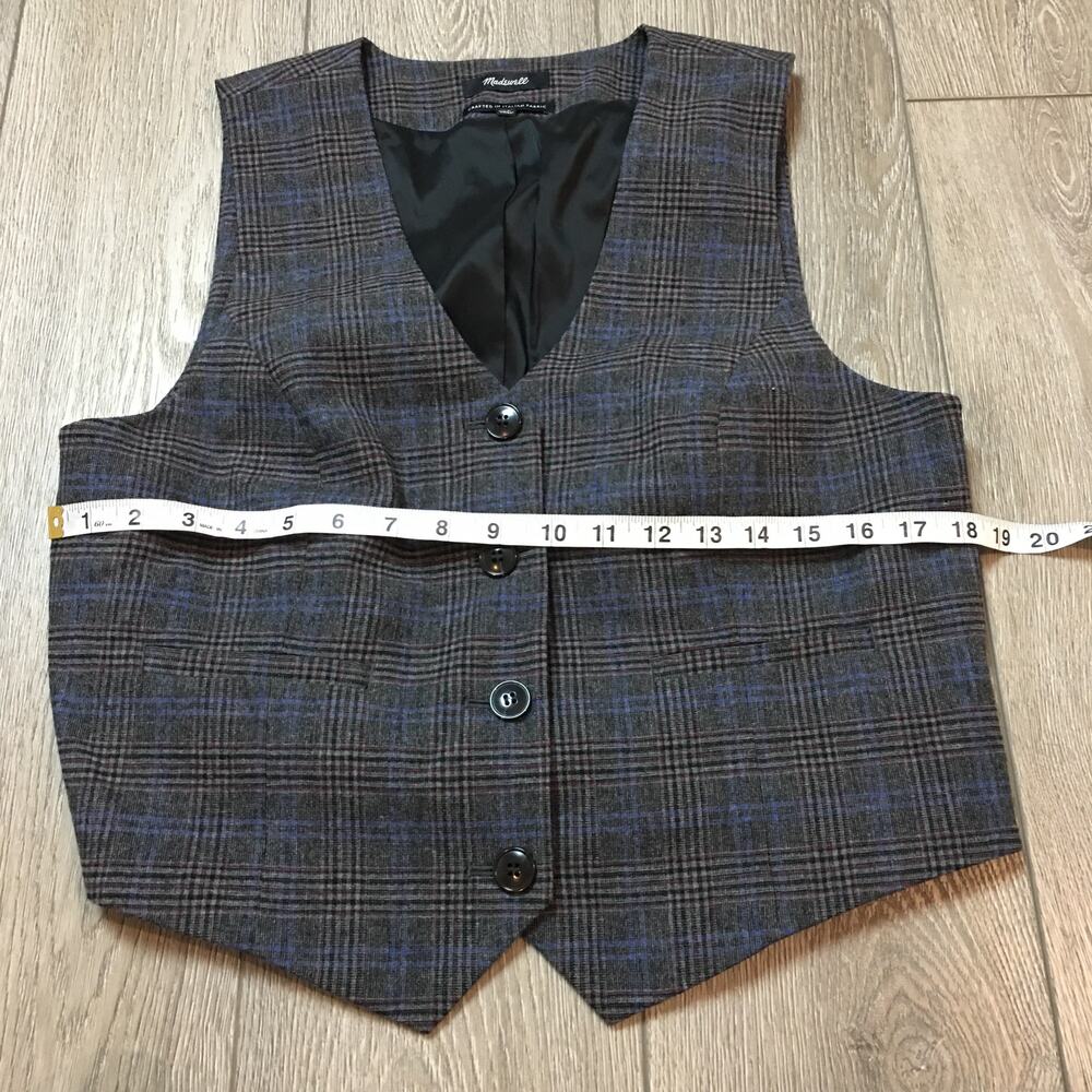 Madewell Wool-Blend Plaid Suiting Vest Women size 10 Italian Fabric - Picture 5 of 7
